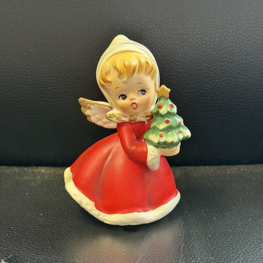 Vintage NAPCO Christmas Angel Figurine: 1950s Ceramic Kitsch Decor